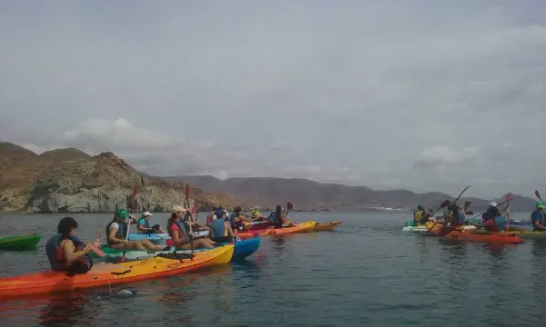 Spainventure an Adventure enjoying a kayaking trip in Andalusia coleagues at Mediterranean Sea big group
