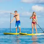 Malaga Tourism Adventure Spainventure paddle surf at Mediterranean Sea Adventure colleagues paddling
