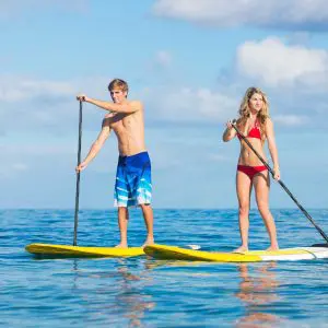 Malaga Tourism Adventure Spainventure paddle surf at Mediterranean Sea Adventure colleagues paddling